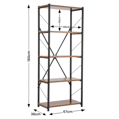 5 Tier Industrial Style Display Unit Book Shelf - Walnut-5056536101617-Bargainia.com