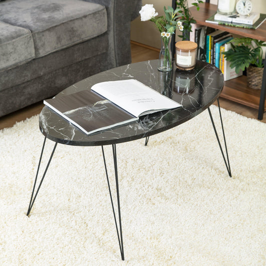 Terek Oval Coffee Table Black Marble - Bargainia-5056536101389-Bargainia.com