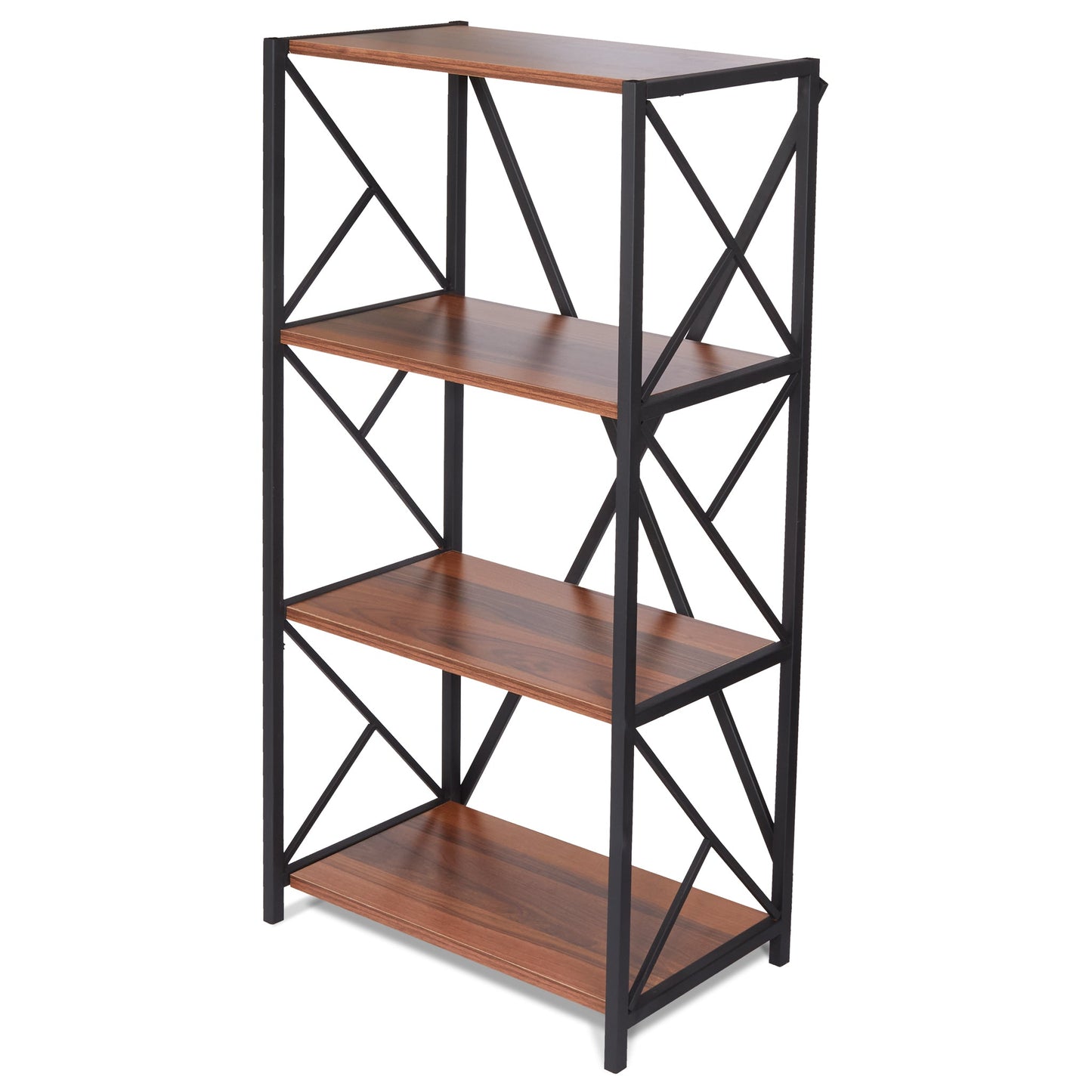 4 Tier Industrial Style Display Unit Book Shelf - Walnut-5056536101600-Bargainia.com