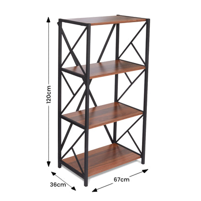 4 Tier Industrial Style Display Unit Book Shelf - Walnut-5056536101600-Bargainia.com