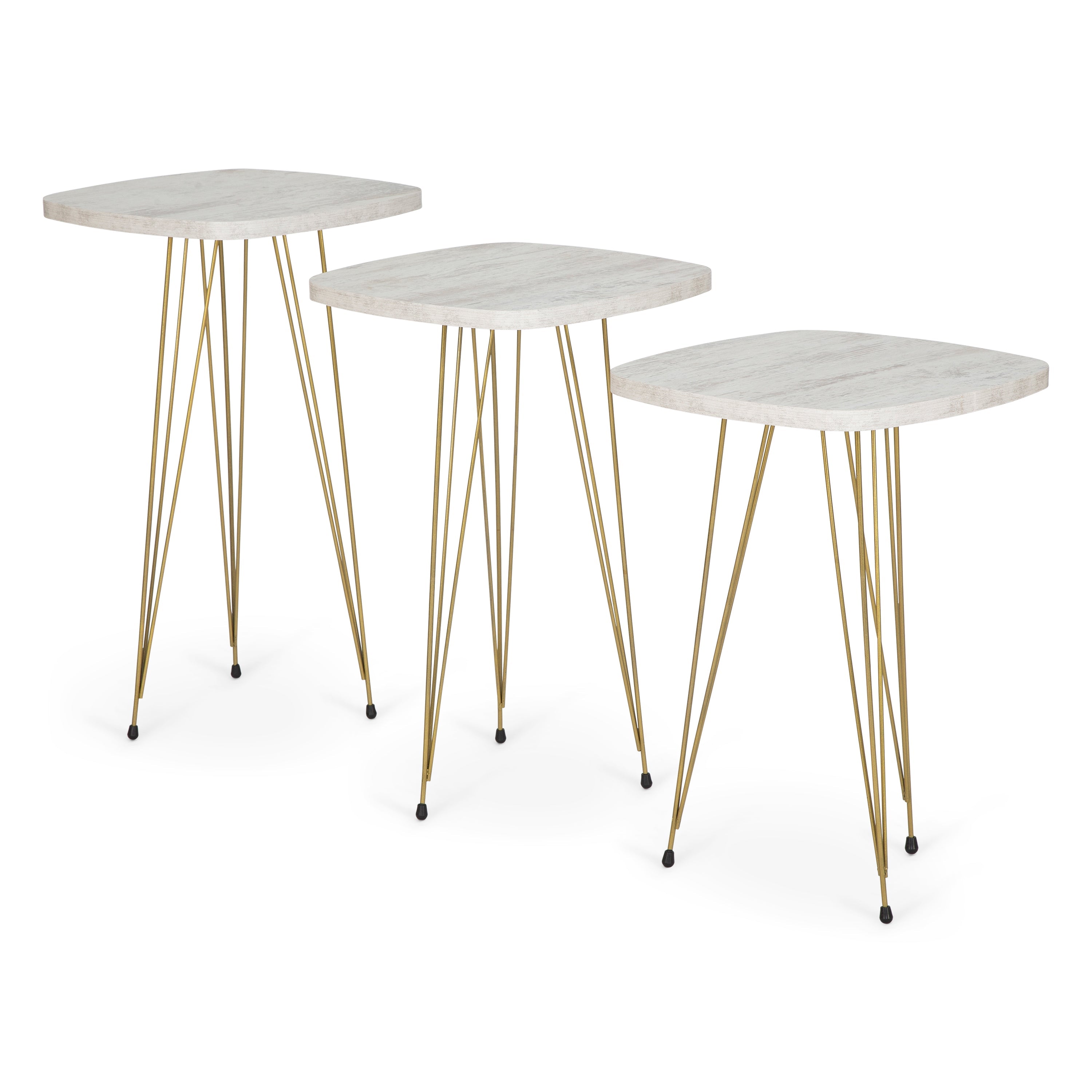 Crystal Set of 3 Square Side Tables - White Marble & Gold-5056536101242-Bargainia.com