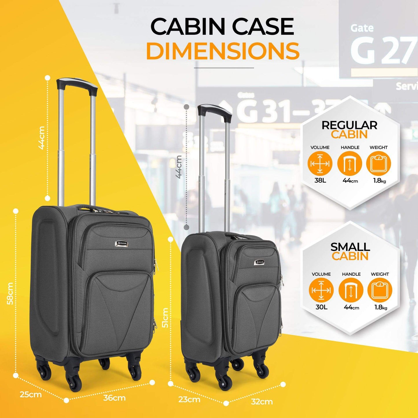 Cabin Bag Luggage Suitcase Set On Wheels - 2 Pieces, Assorted Colours-Bargainia.com