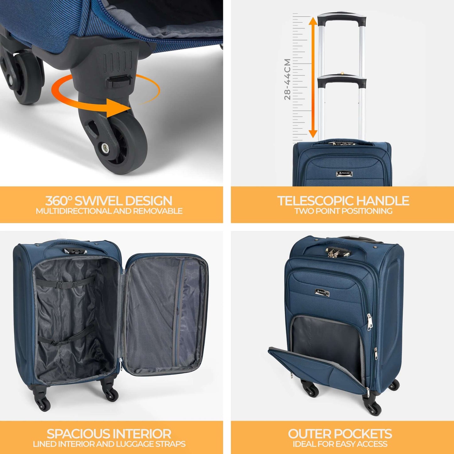 Cabin Bag Luggage Suitcase Set On Wheels - 2 Pieces, Assorted Colours-Bargainia.com