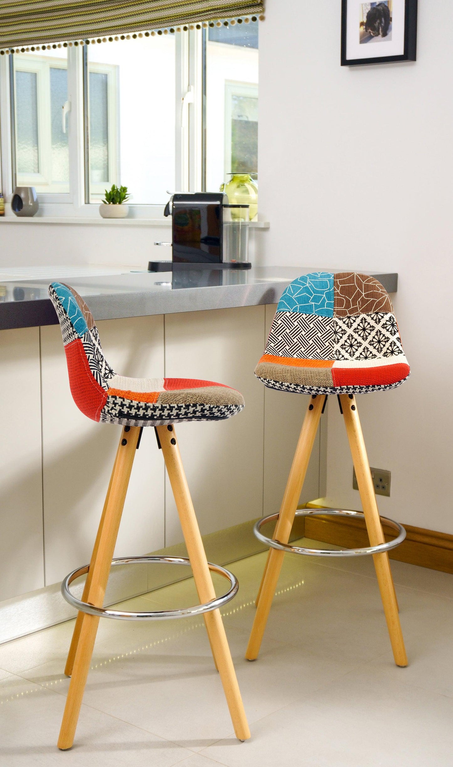 Barcelona Bar Stools - Set Of 2 - Multicoloured Patchwork-5056150252764-Bargainia.com