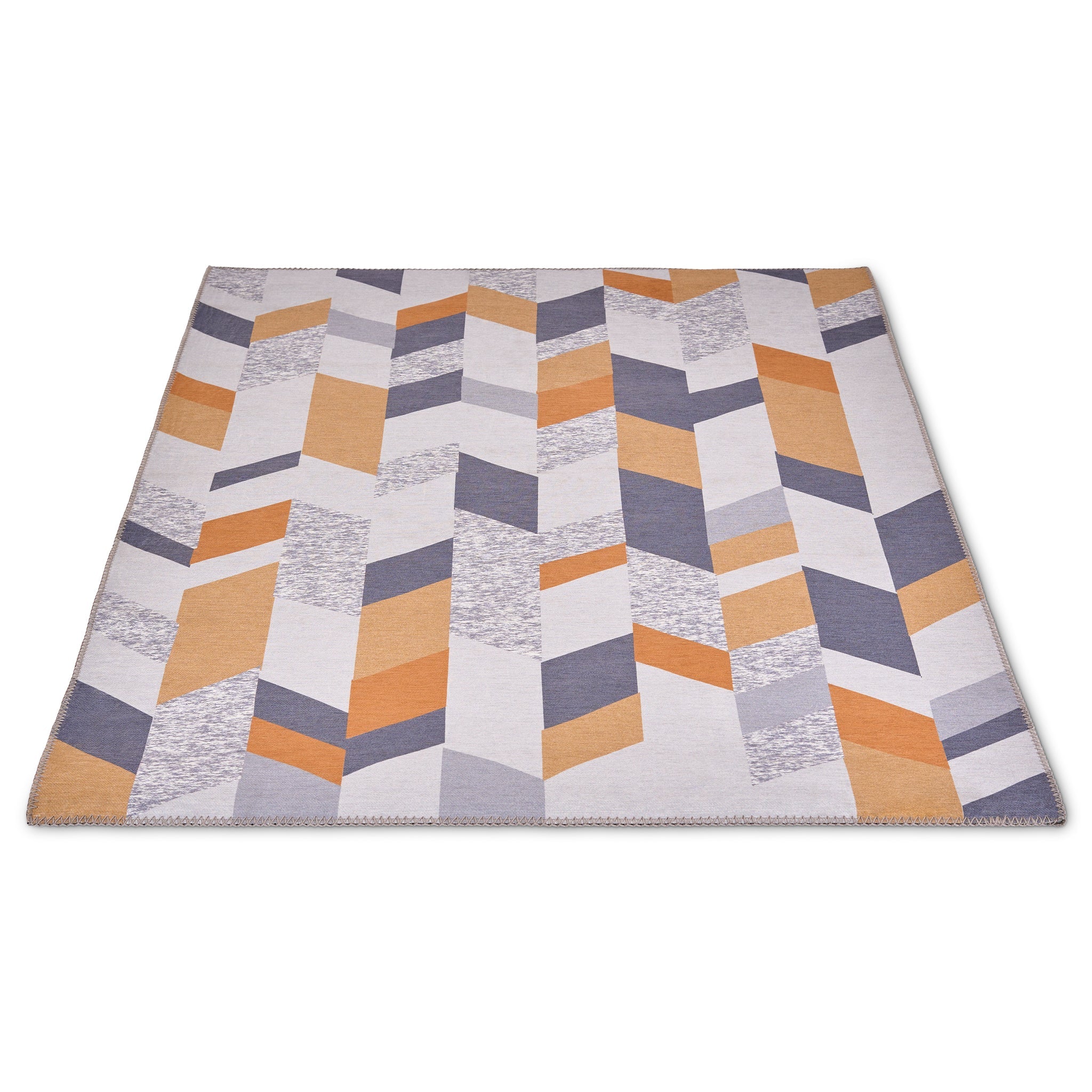 Oslo Geometric Blue, Grey & Mustard Rug-Bargainia.com