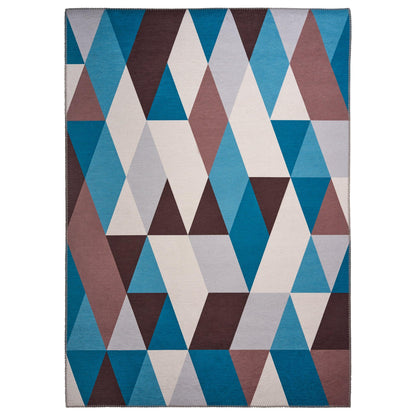 Oslo Geometric Blue, Brown & Cream Rug-Bargainia.com