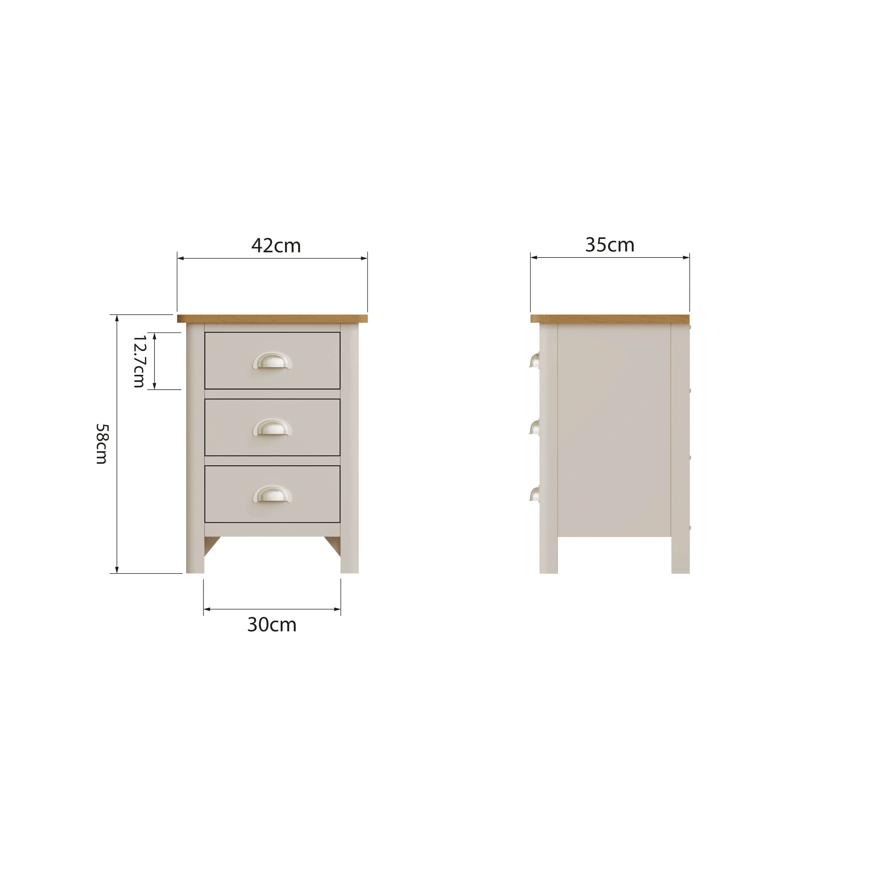 Maya Dove Grey Oak 3 Drawer Bedside Table