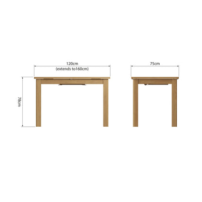 Clara Rustic Oak 1.2M Extending Dining Table