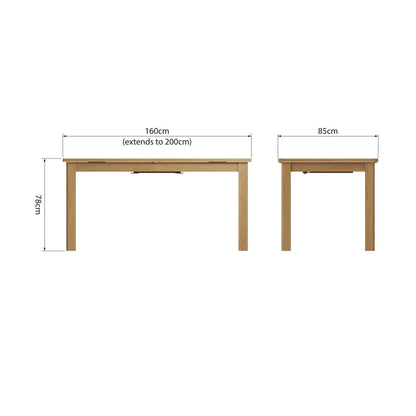 Clara Rustic Oak Extending Dining Table 1.6M