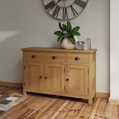 Clara Rustic Oak 3 Drawer & Door Sideboard