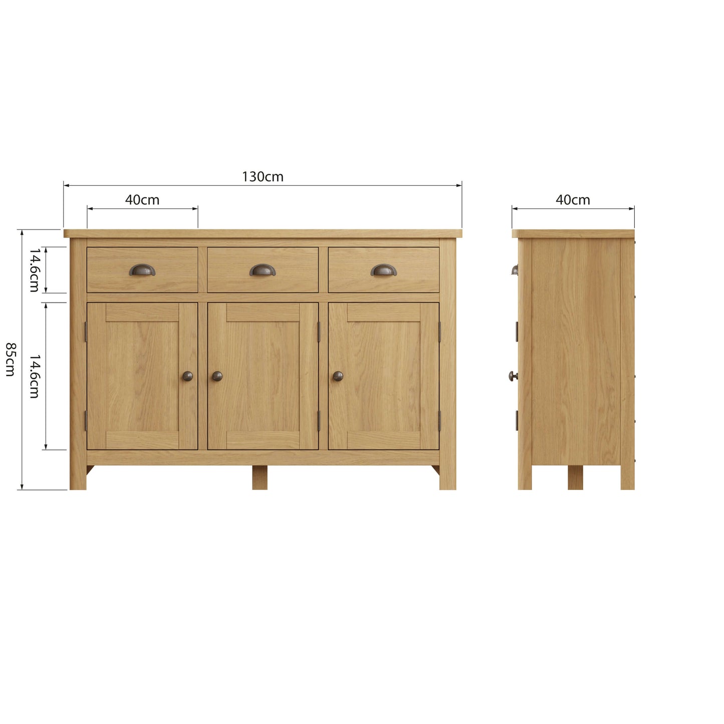 Clara Rustic Oak 3 Drawer & Door Sideboard