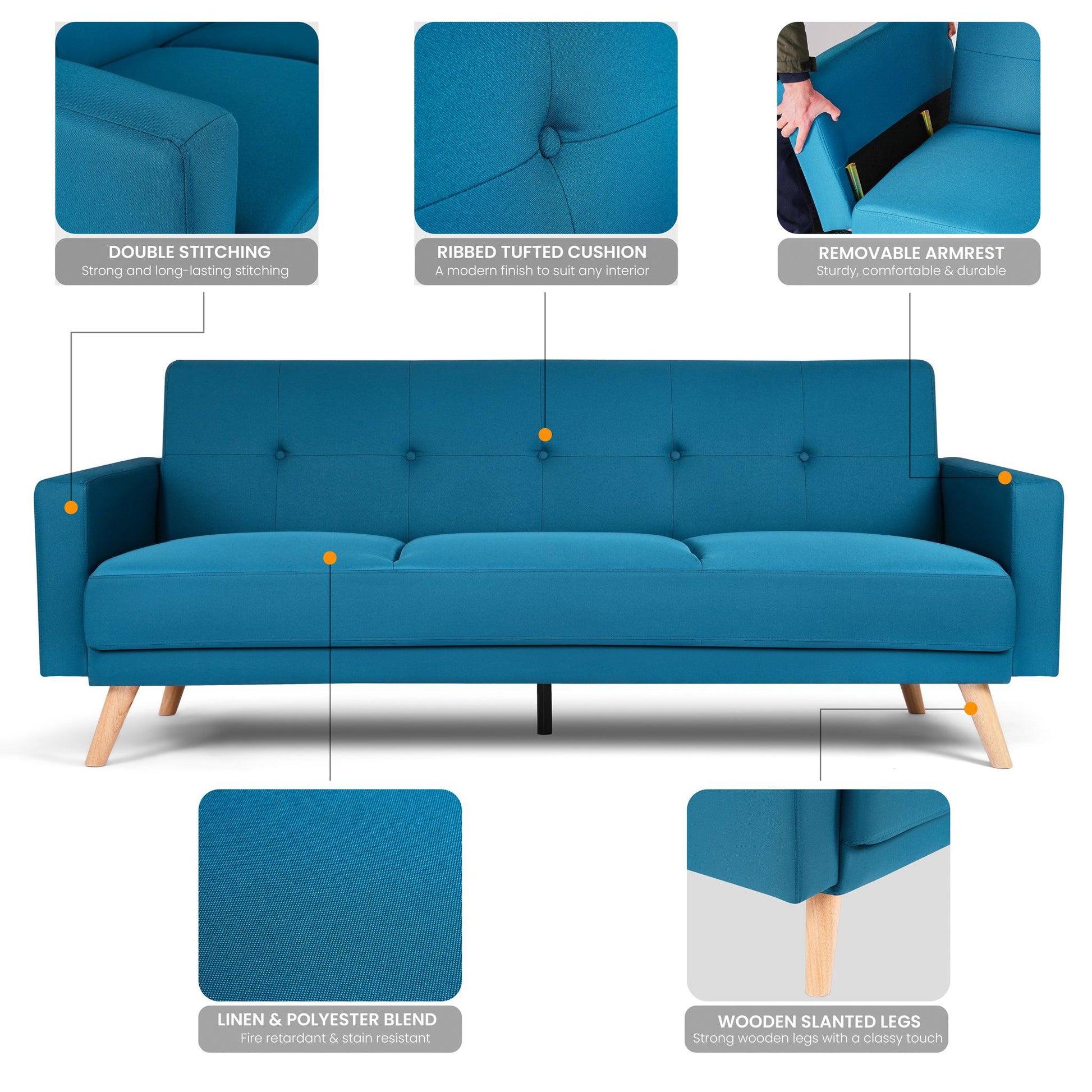 Narvik Click Clack 3 Seater Sofa Bed - Navy-5056150202776-Bargainia.com