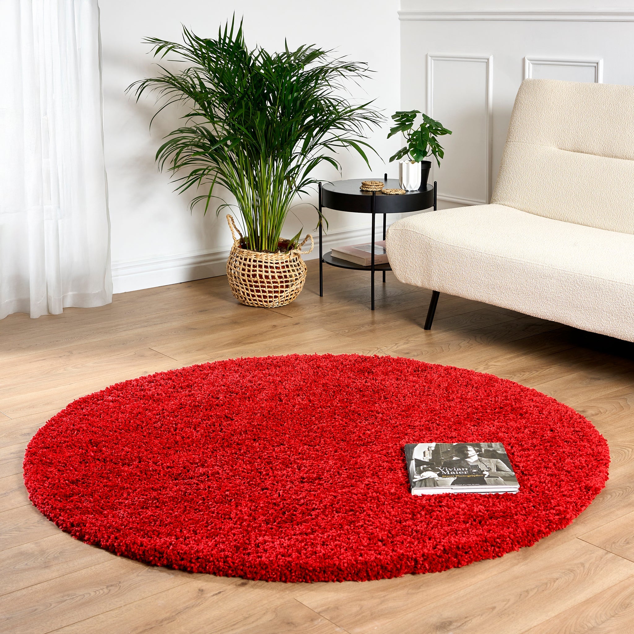 Bright Red Thick Shaggy Rug - California