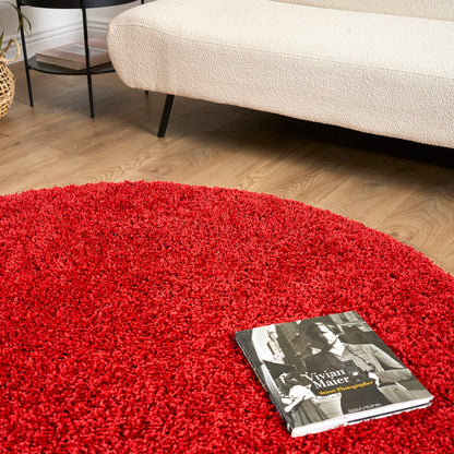 Bright Red Thick Shaggy Rug - California