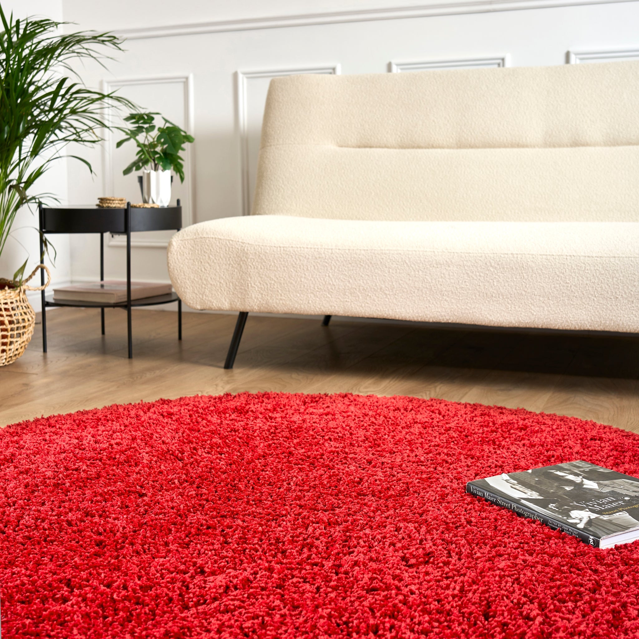 Bright Red Thick Shaggy Rug - California