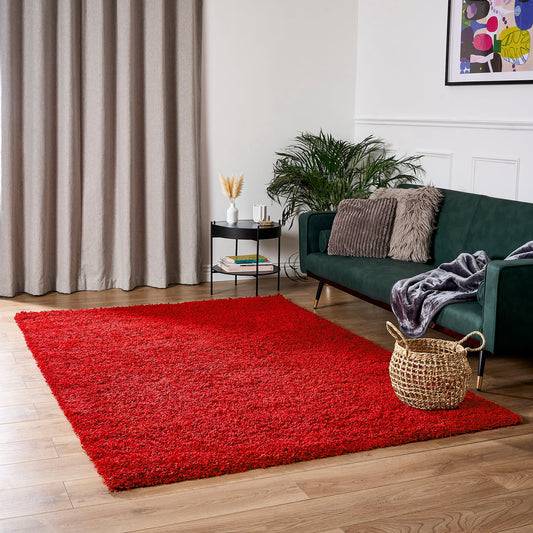 Bright Red Thick Shaggy Rug - California