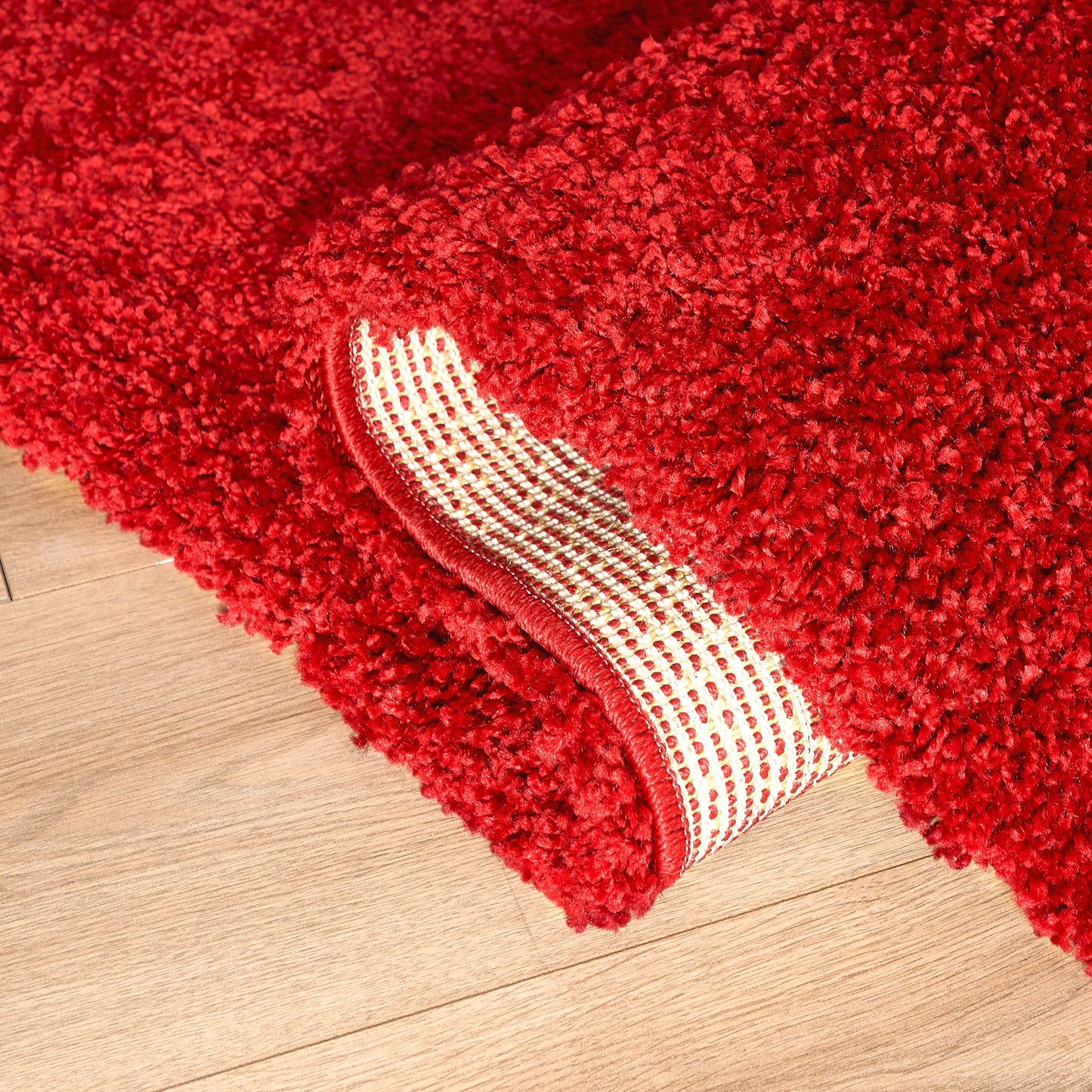 Bright Red Thick Shaggy Rug - California