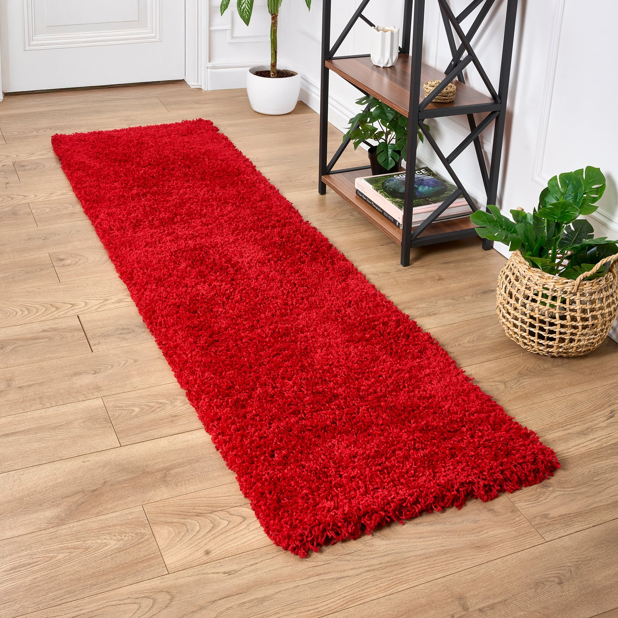 Bright Red Thick Shaggy Rug - California