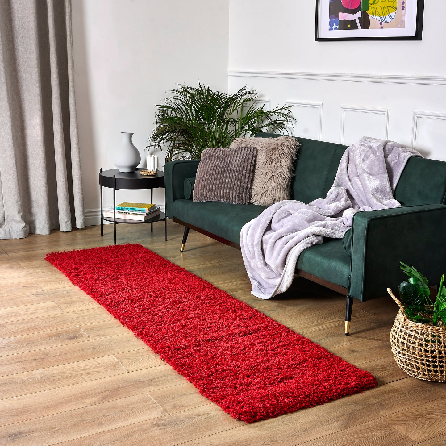 Bright Red Thick Shaggy Rug - California