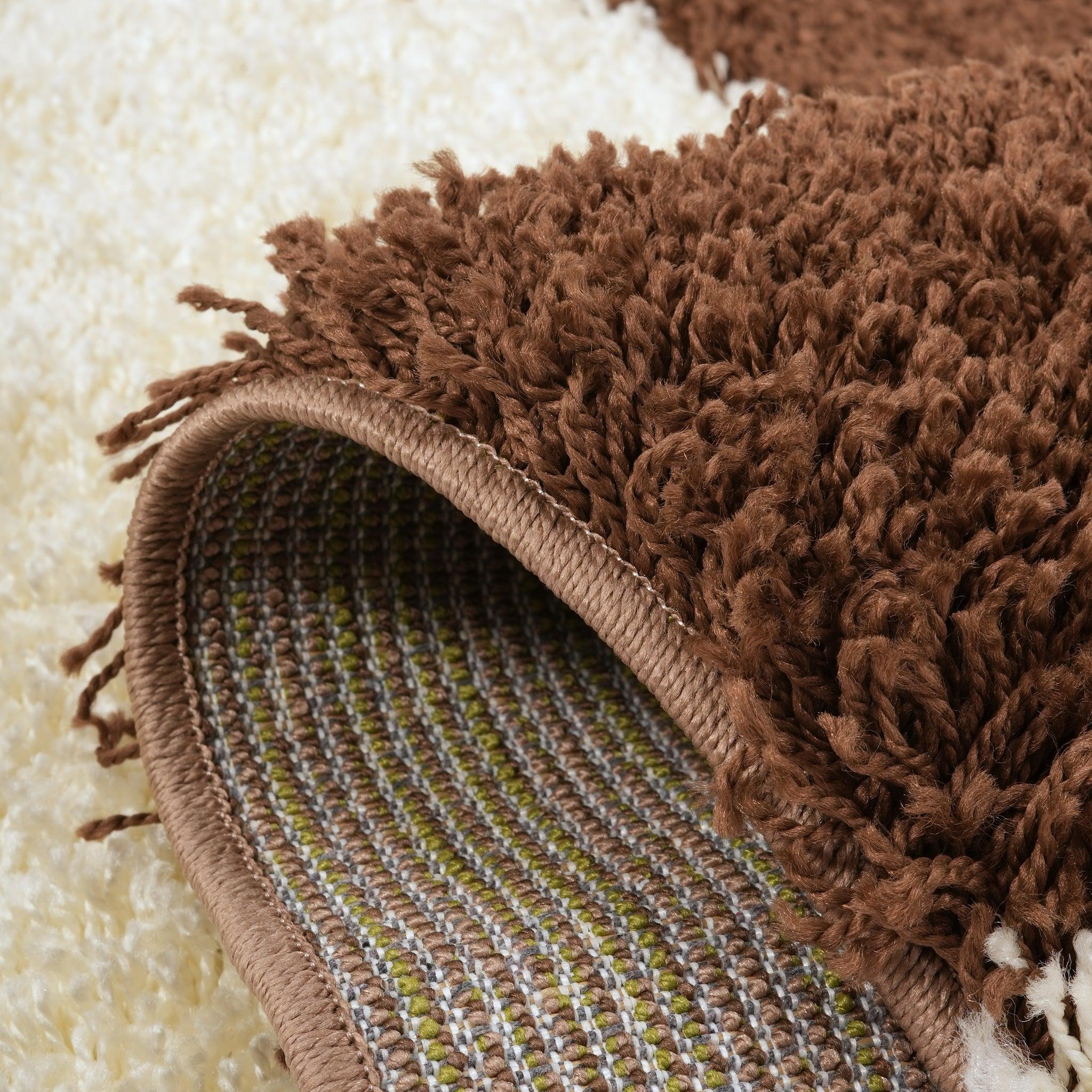 Cream & Brown Checked Shaggy Rug - California-Bargainia.com