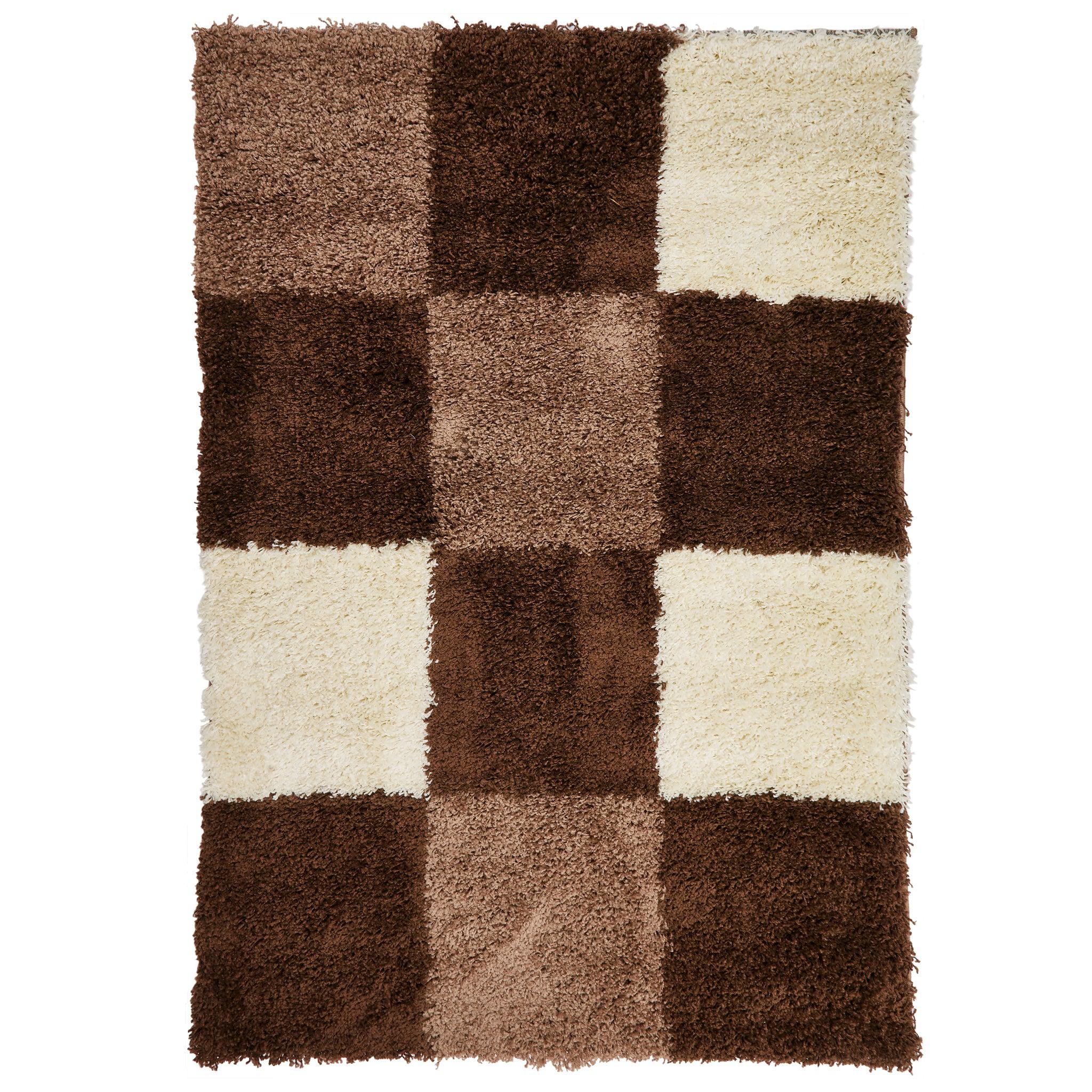 Cream & Brown Checked Shaggy Rug - California-Bargainia.com