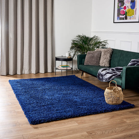 Navy Blue Thick Shaggy Rug - California