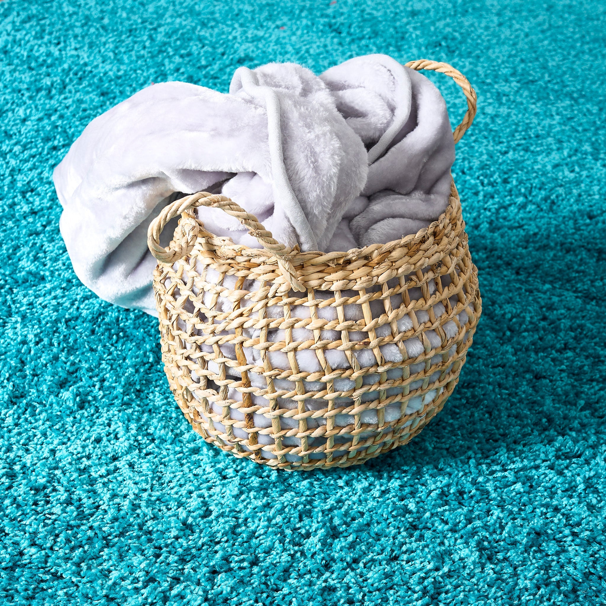 Teal Blue Thick Shaggy Rug - California