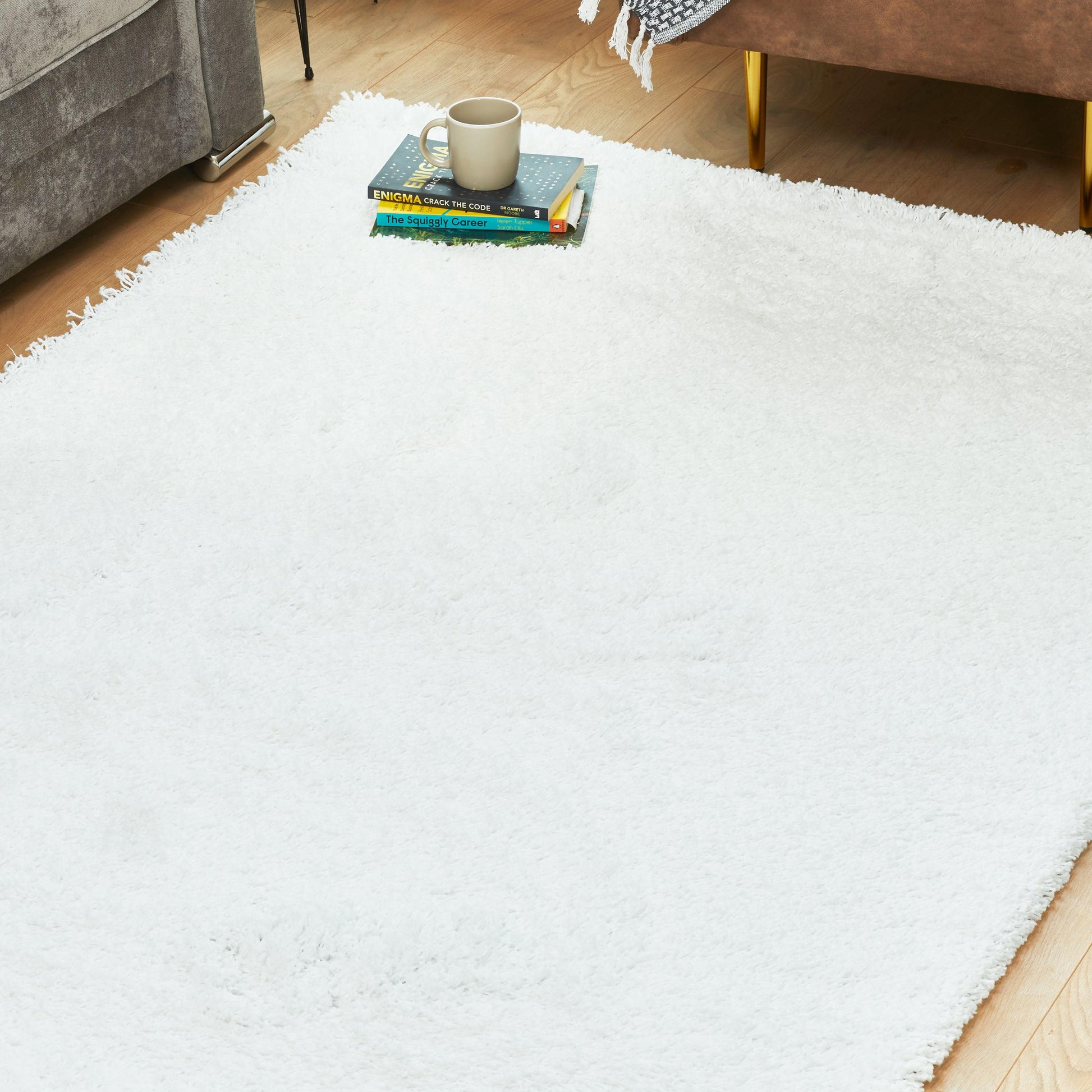 Snow White Plain Shaggy Rug - California-Bargainia.com