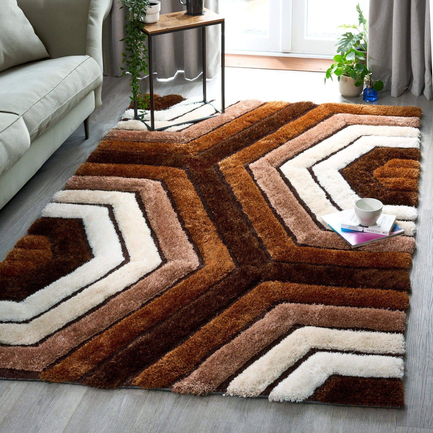 Brown 3D Geometric Shaggy Rug - California-Bargainia.com