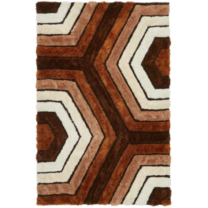 Brown 3D Geometric Shaggy Rug - California-Bargainia.com