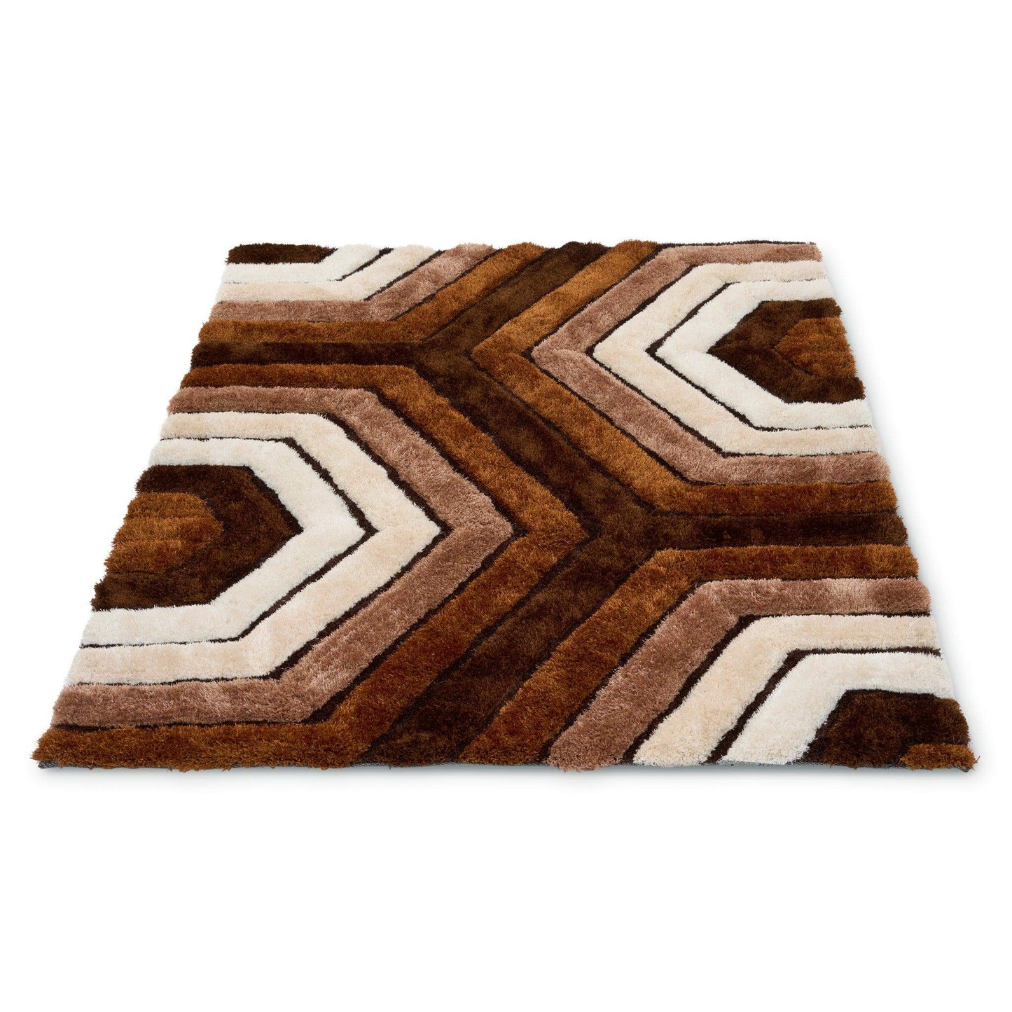 Brown 3D Geometric Shaggy Rug - California-Bargainia.com