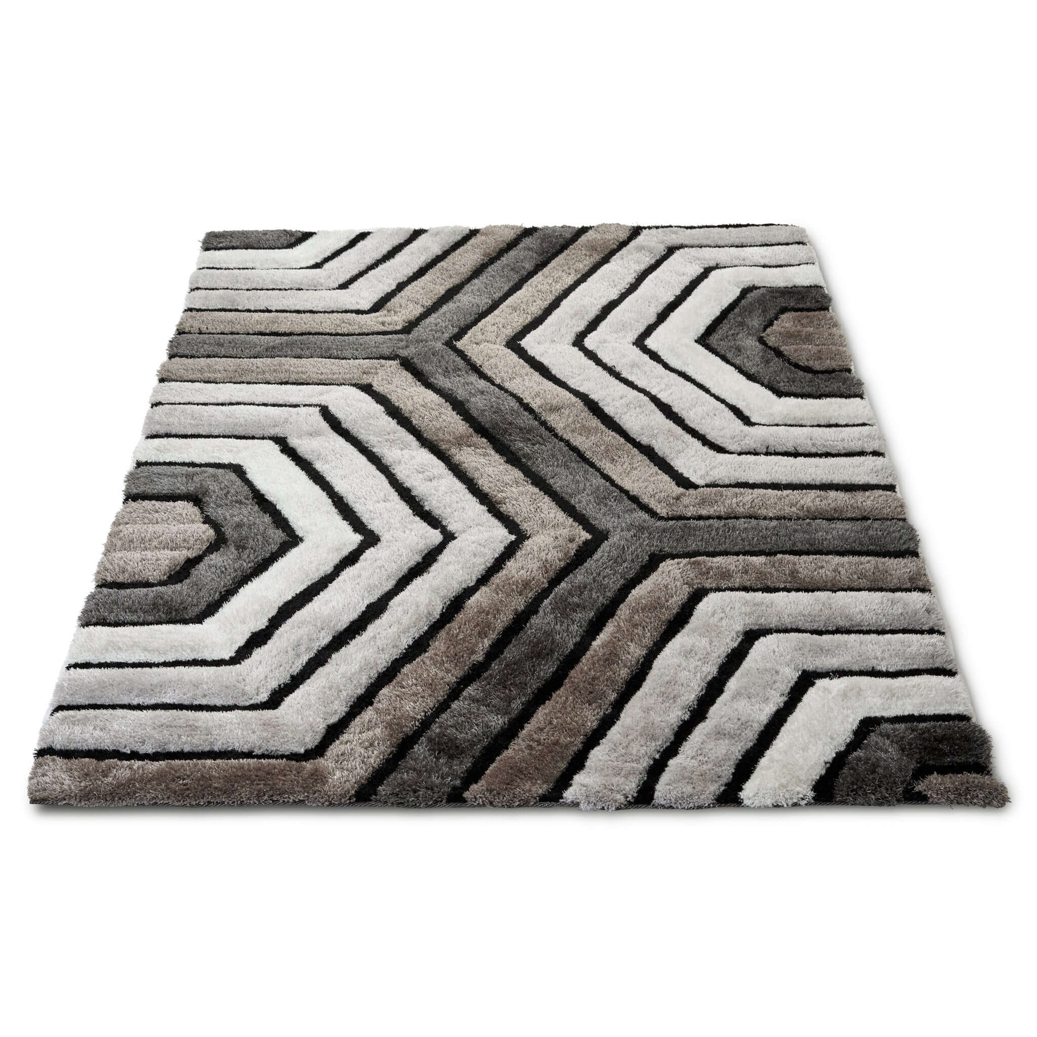 Neutral 3D Geometric Shaggy Rug - California-Bargainia.com