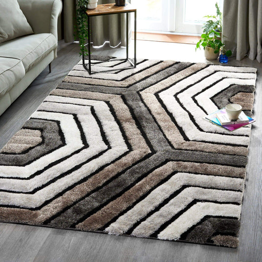 Neutral 3D Geometric Shaggy Rug - California-Bargainia.com