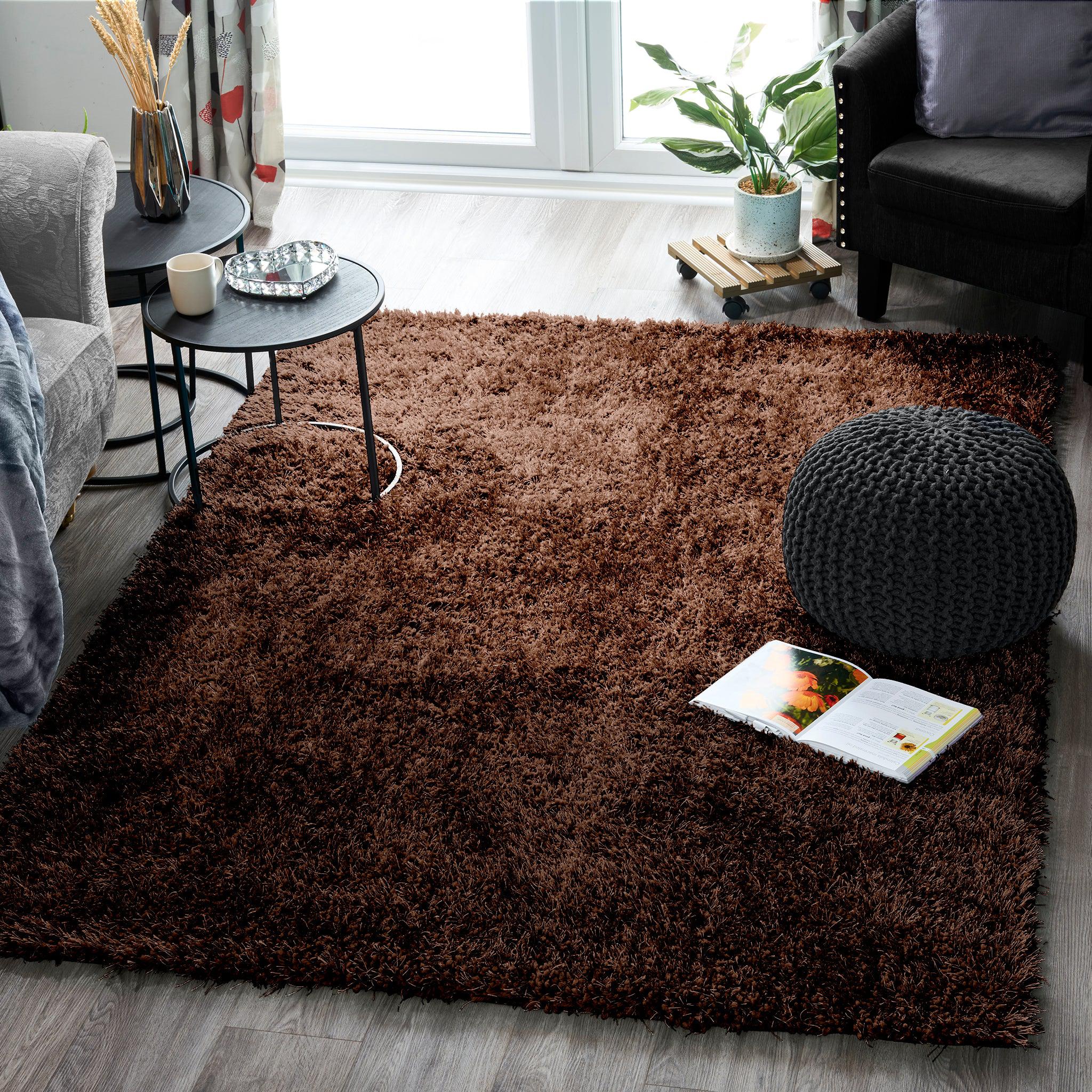 Brown Solid Shaggy Rug - New York-5056150221746-Bargainia.com