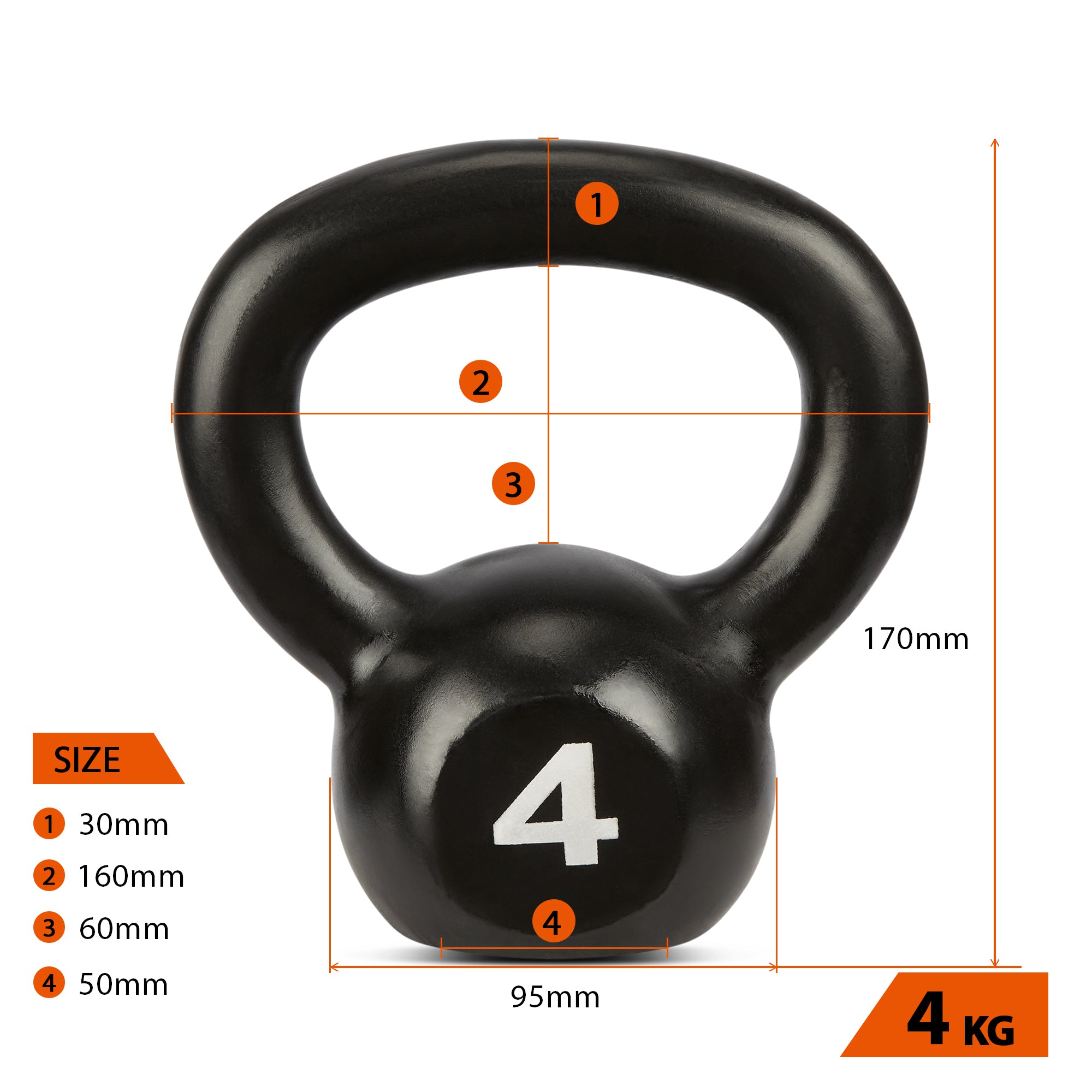 Black Cast Iron Kettlebell - 4kg