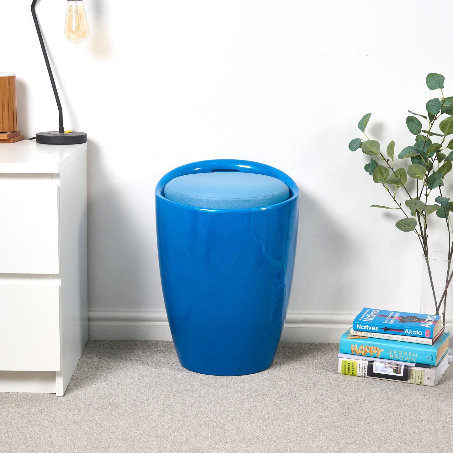 Storage Ottoman Stool With Faux Leather Seat - Blue-Bargainia.com