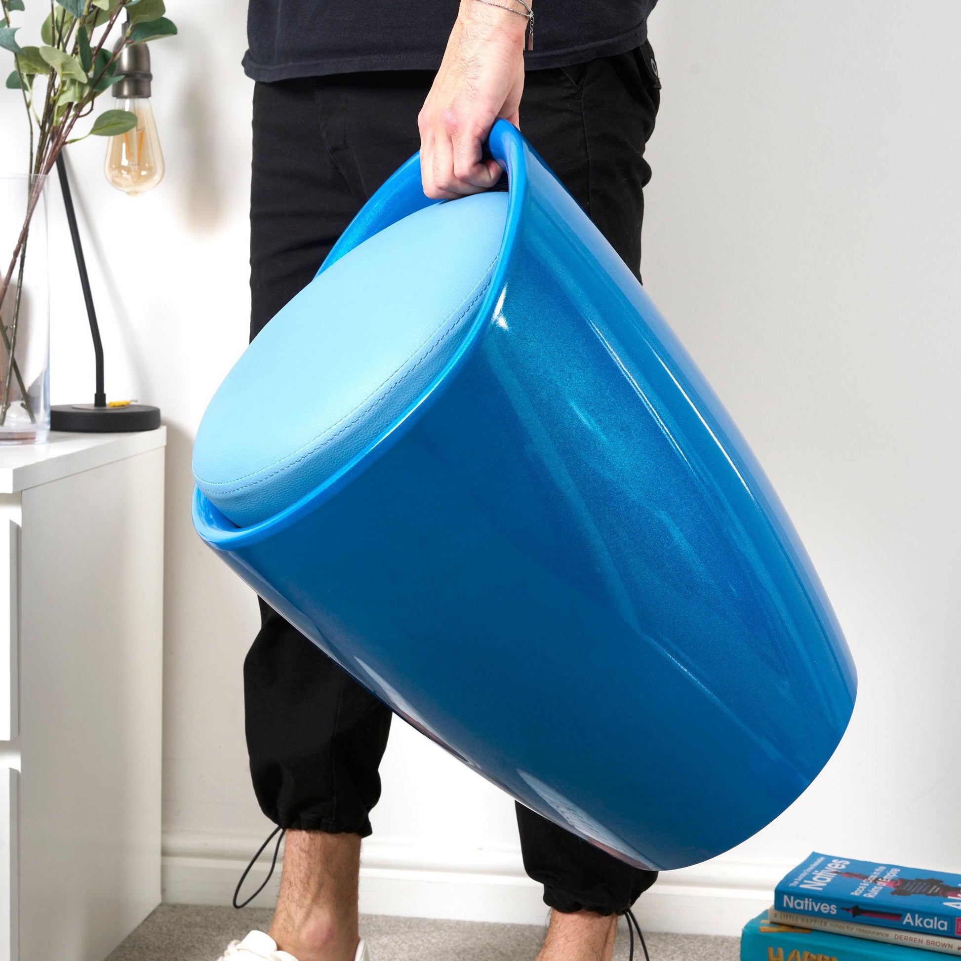 Storage Ottoman Stool With Faux Leather Seat - Blue-Bargainia.com