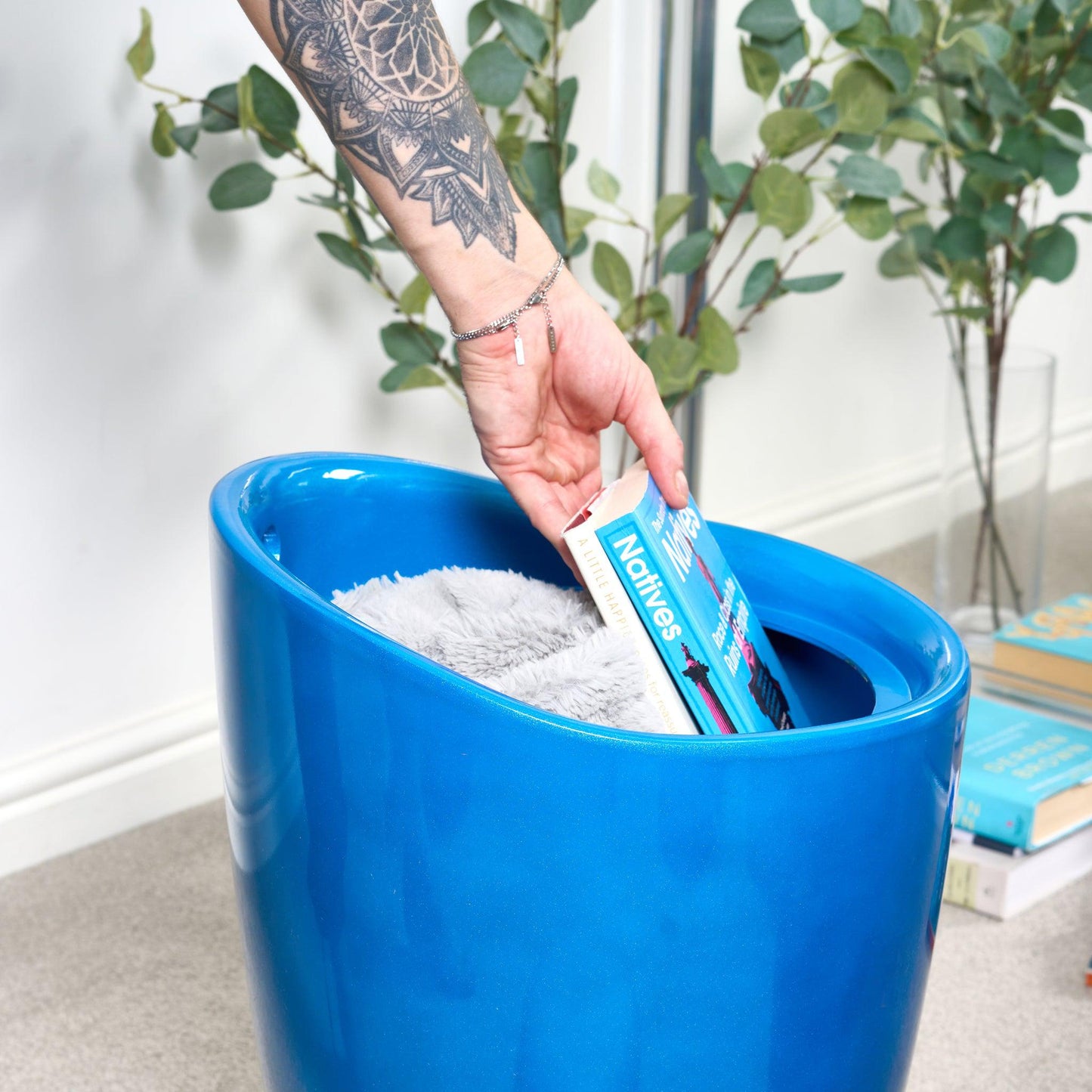 Storage Ottoman Stool With Faux Leather Seat - Blue-Bargainia.com