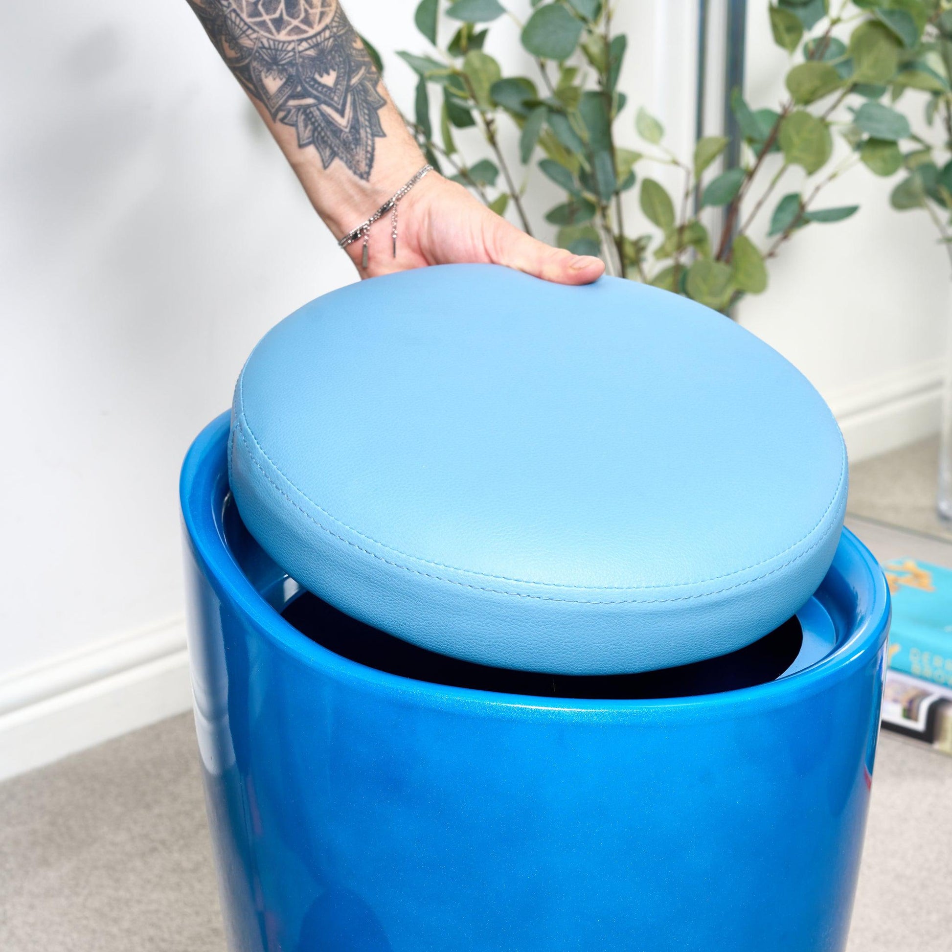 Storage Ottoman Stool With Faux Leather Seat - Blue-Bargainia.com