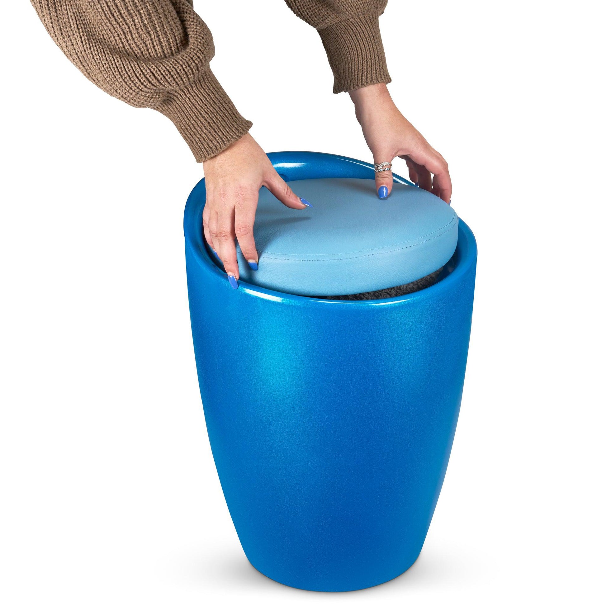 Storage Ottoman Stool With Faux Leather Seat - Blue-Bargainia.com