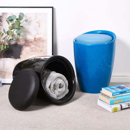 Storage Ottoman Stool With Faux Leather Seat - Blue-Bargainia.com