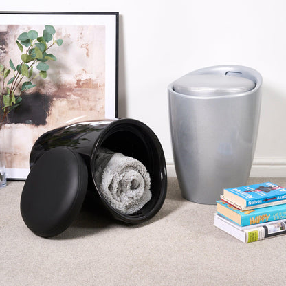 Storage Ottoman Stool With Faux Leather Seat - Grey-5056150223993-Bargainia.com