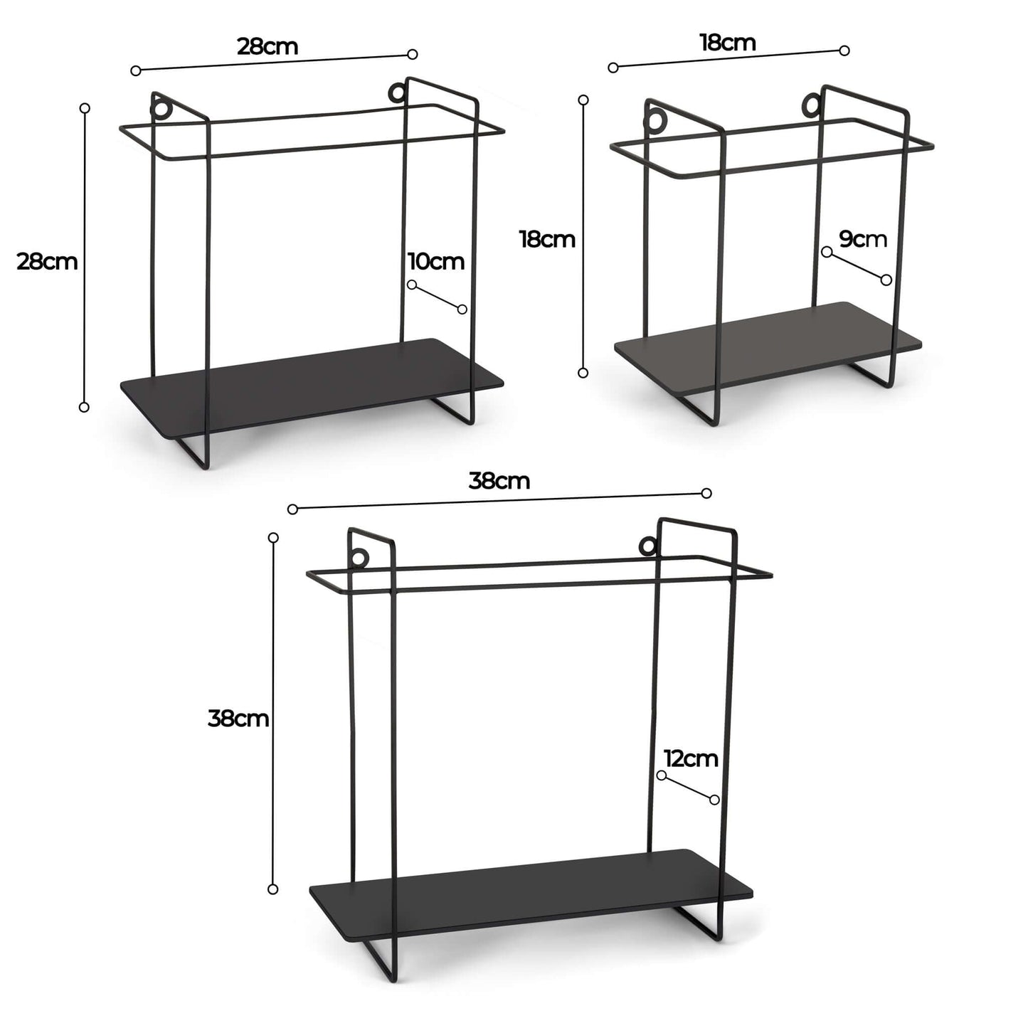 Black Metal Industrial Decorative Style Shelves - Set of 3