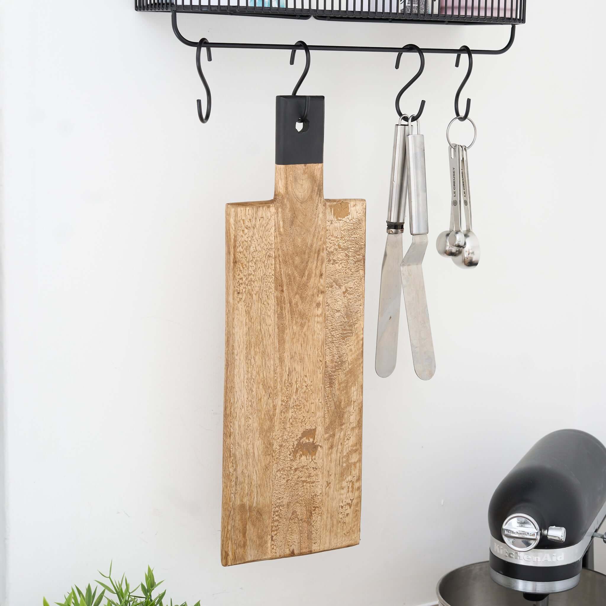 Mango Wood Serving Cutting Board With Black Handle Assorted Sizes