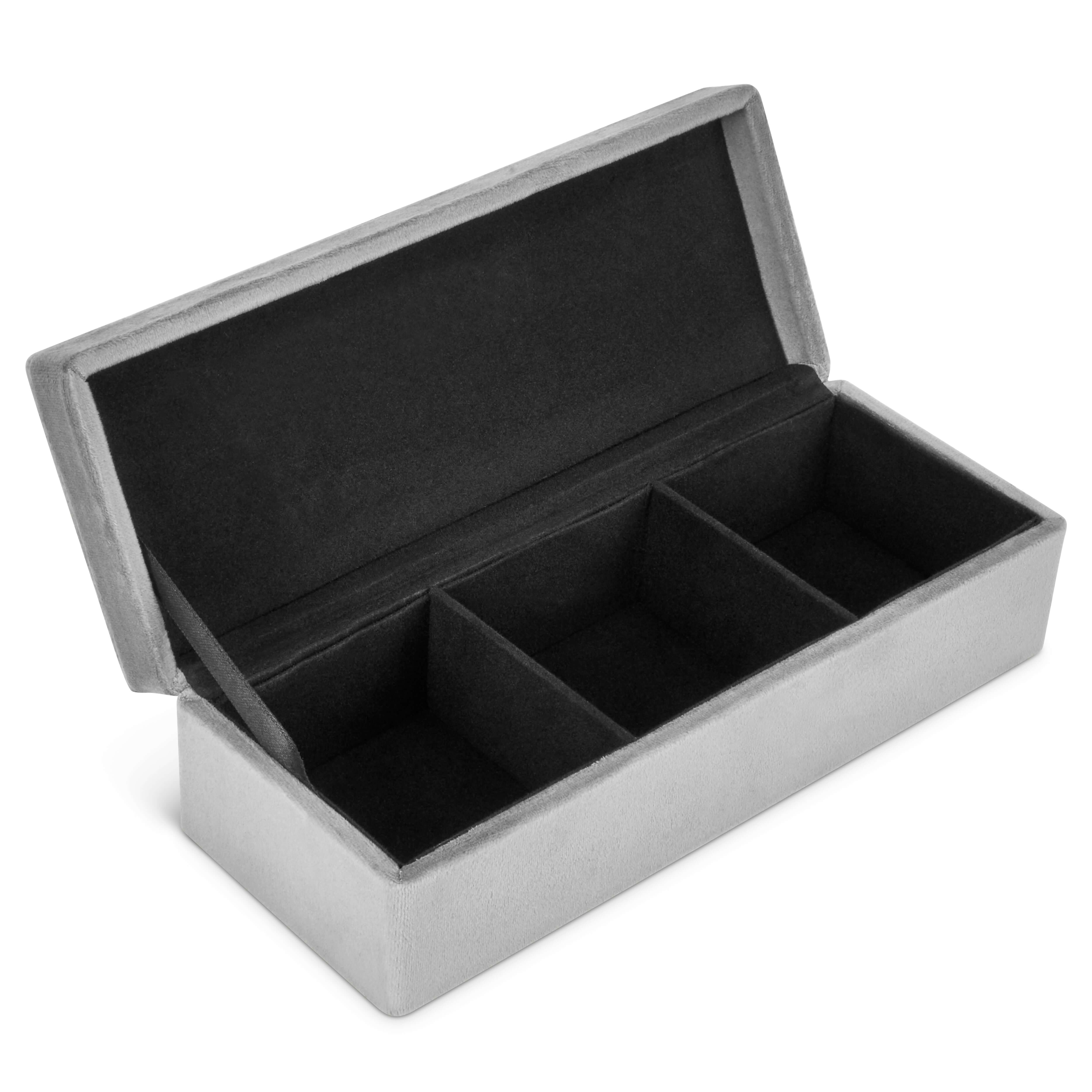 Gusta Tea Box Storage Velvet Grey 3 Compartments 24cm-8712628291938-Bargainia.com