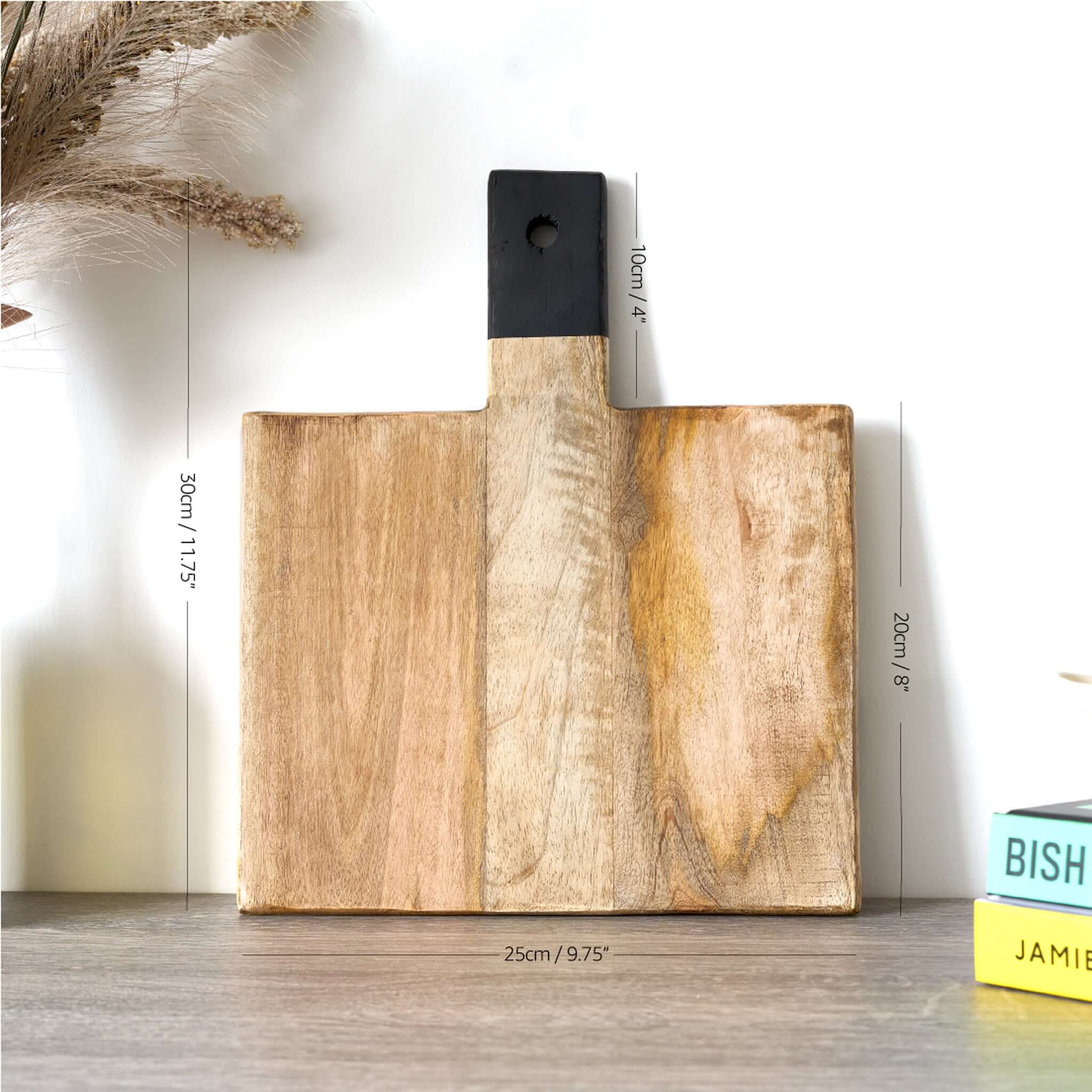 Mango Wood Serving Cutting Board With Black Handle Assorted Sizes