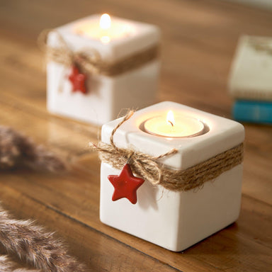 Square Tea Light Holder - White - Set of 2-8711355591236-Bargainia.com