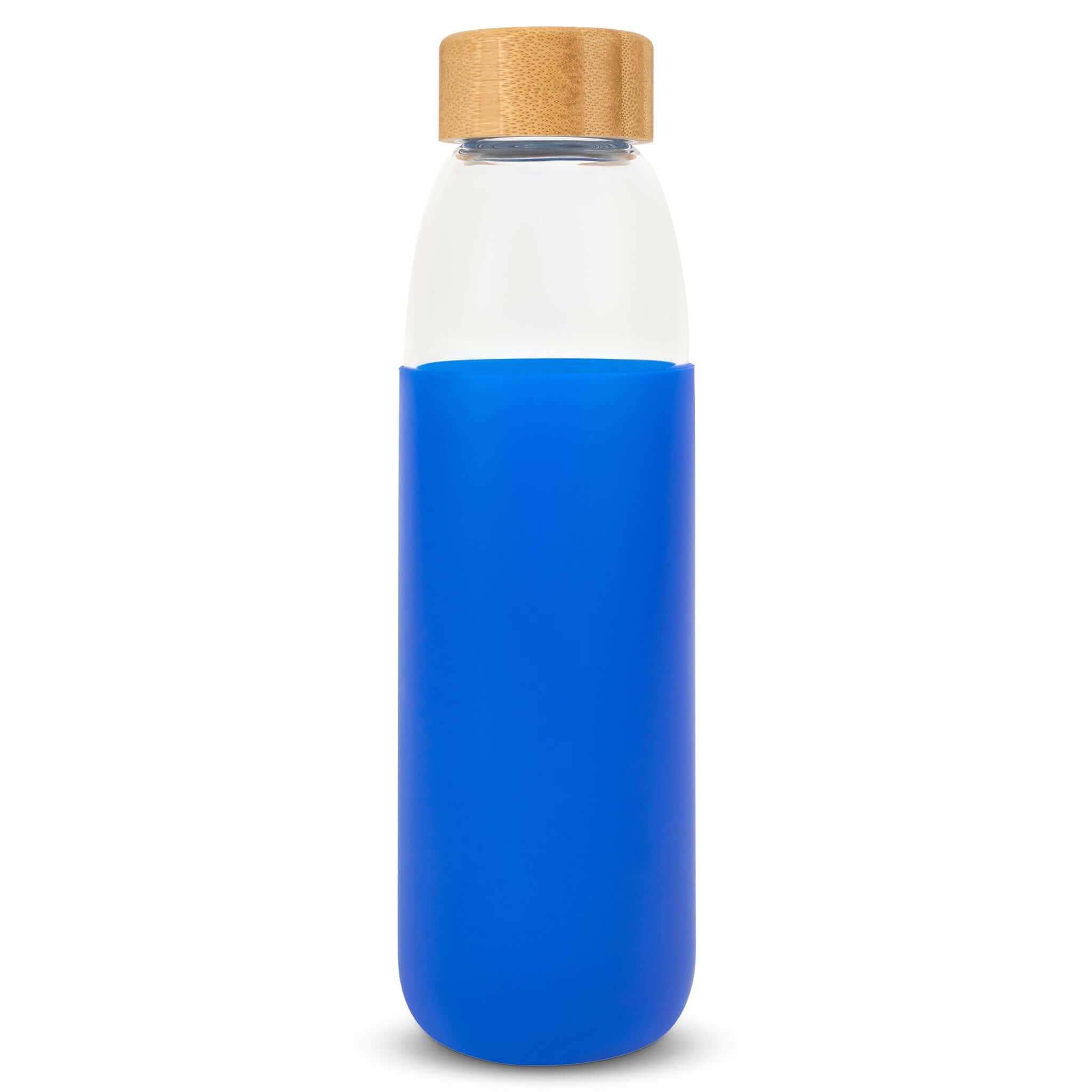 Glass Water Bottle with Bamboo Lid & Coloured Silicone Sleeve 540ml Assorted Colours-Bargainia.com