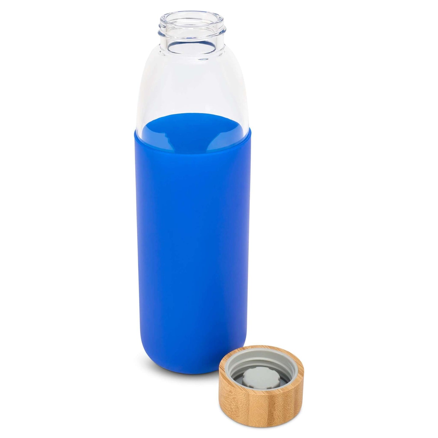 Glass Water Bottle with Bamboo Lid & Coloured Silicone Sleeve 540ml Assorted Colours-Bargainia.com