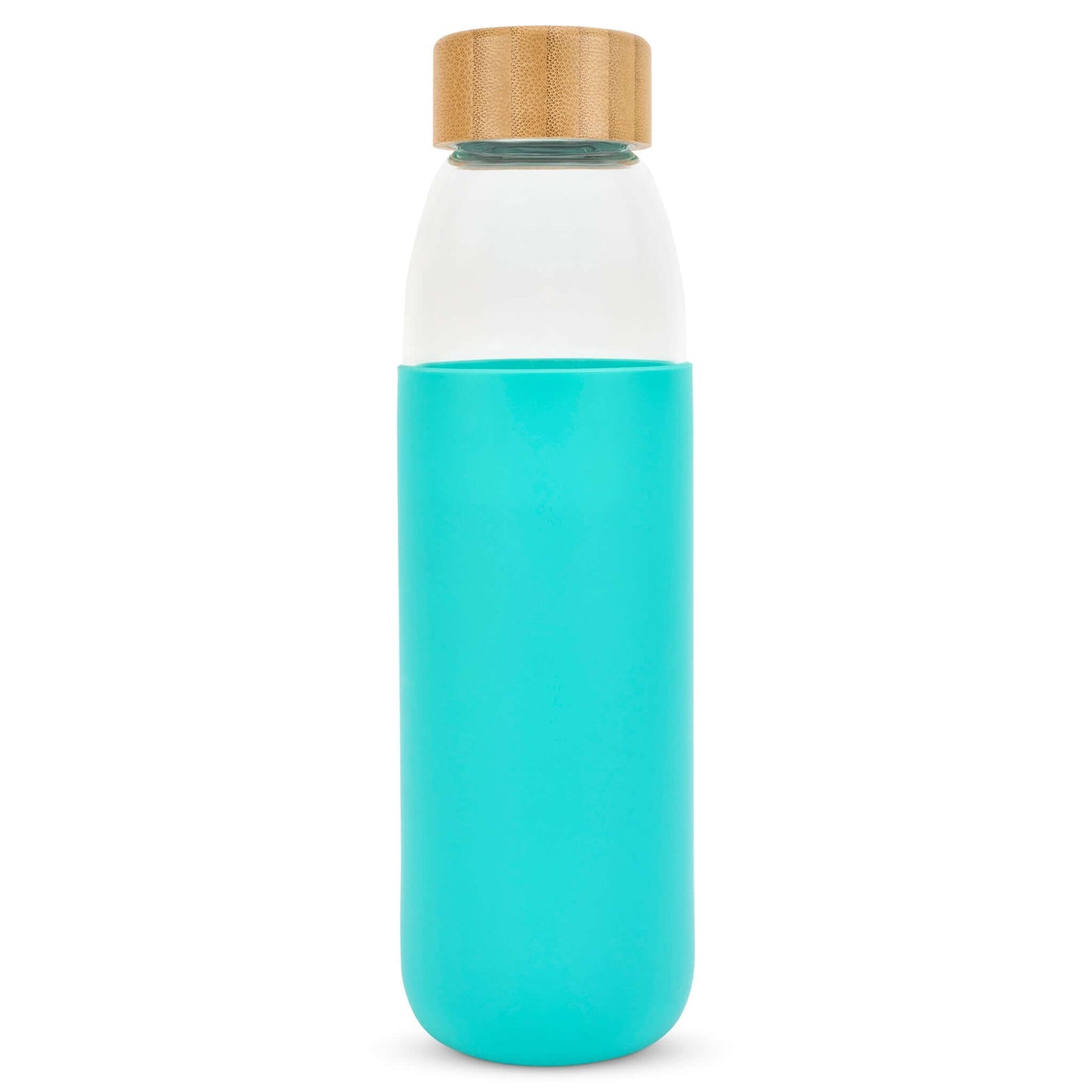 Glass Water Bottle with Bamboo Lid & Coloured Silicone Sleeve 540ml Assorted Colours-Bargainia.com